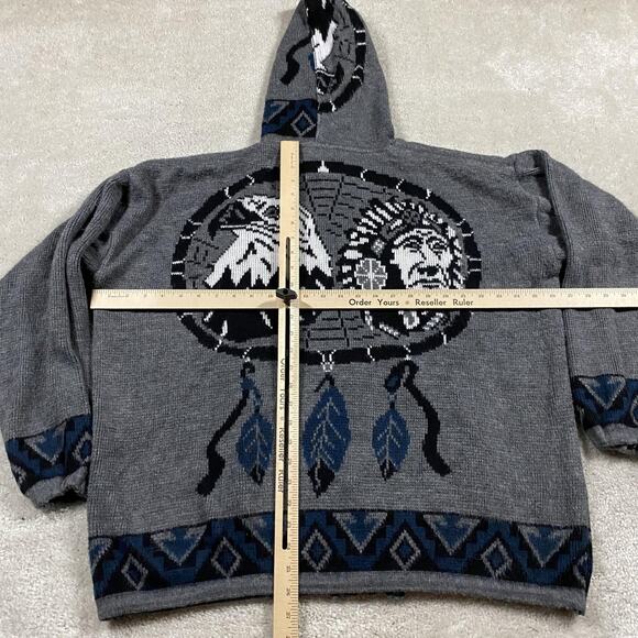Tejidos Ruminahui Hoodie Mens L Gray Full Zip Knit Eagle Dreamcatcher Blue - Picture 5 of 8
